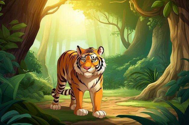 Photo tiger cartoon images background and copy space