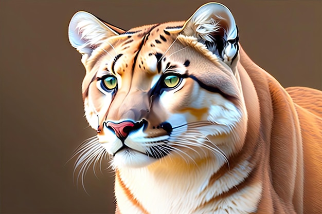 A tiger cat with yellow eyes and a brown background