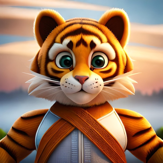 A tiger character with a hoodie and a jacket that says tiger on it.