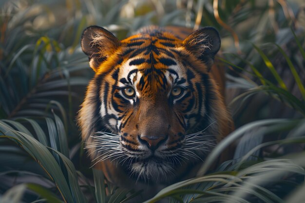 Tiger Close Up in Grass Field Generative AI