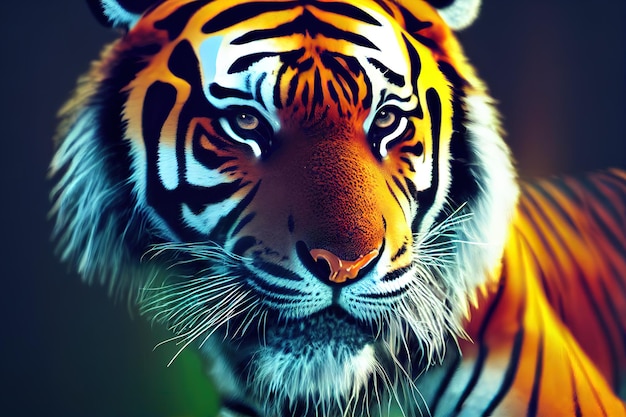 Tiger closeup predator 3D rendering raster illustration