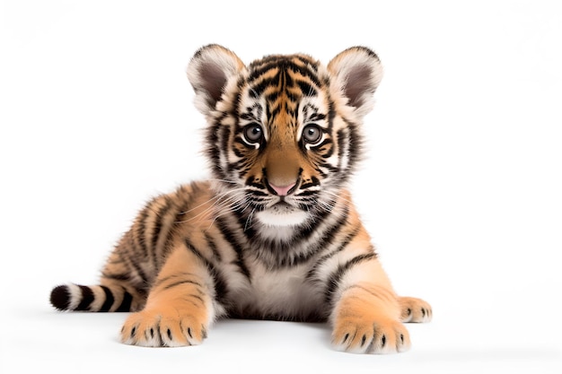 A tiger cub is shown on a white background.