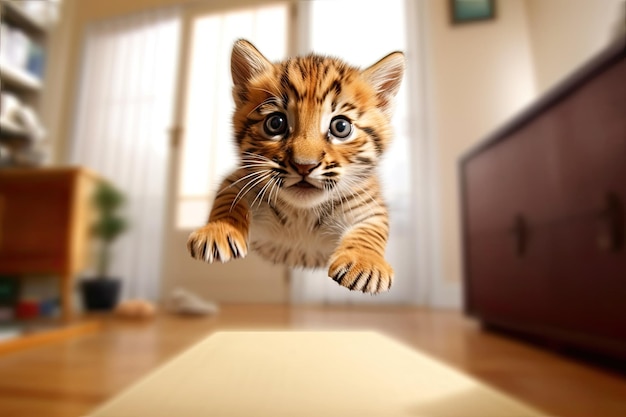 tiger cub jumping