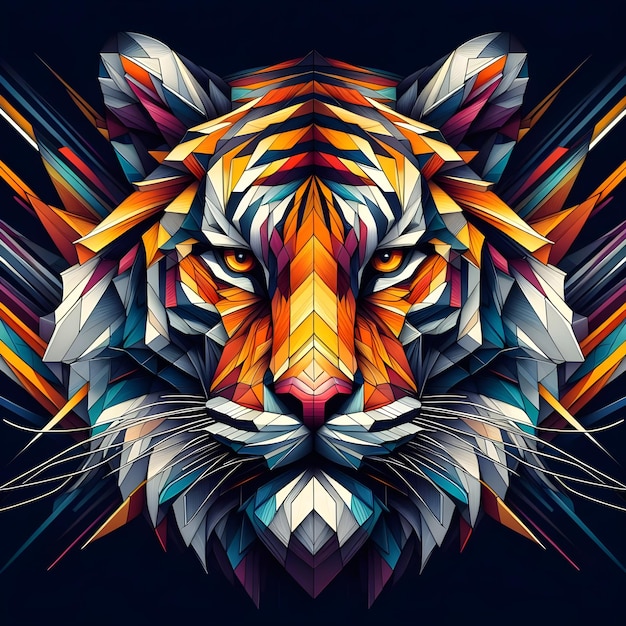 Tiger face in geometric and dynamic style