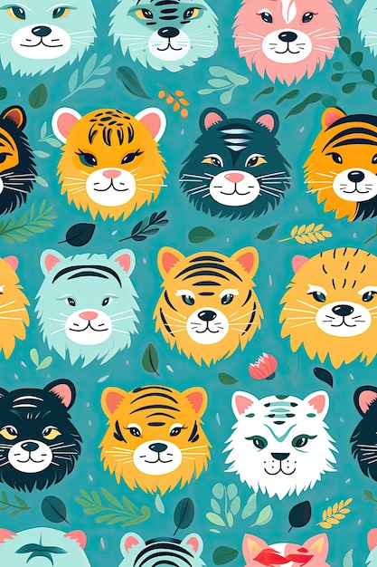 Tiger faces seamless tiles