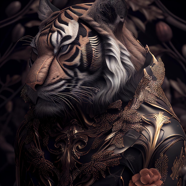 A tiger in a gold and black coat