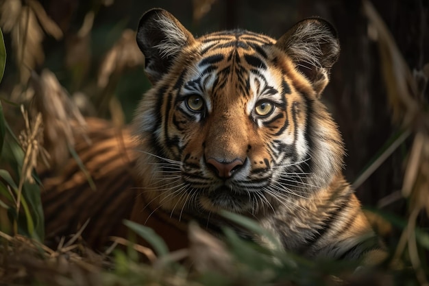 Tiger in the grass portrait