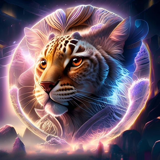 Tiger head from round magical circle of universe AI generated