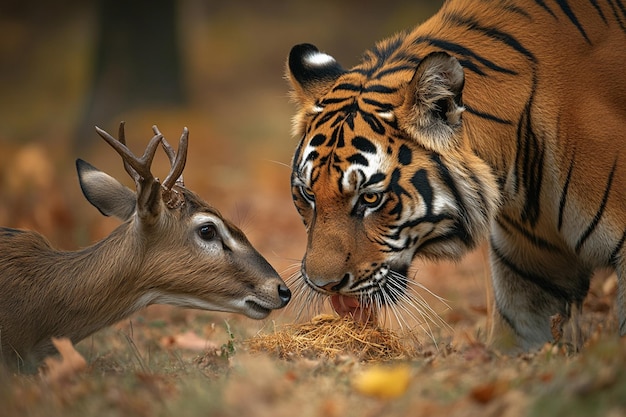 Photo tiger hunting a deer high quality wild life photography