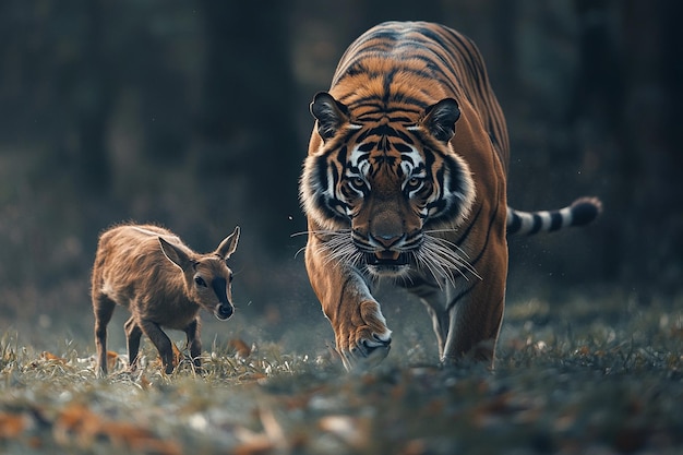 Photo tiger hunting a deer high quality wild life photography