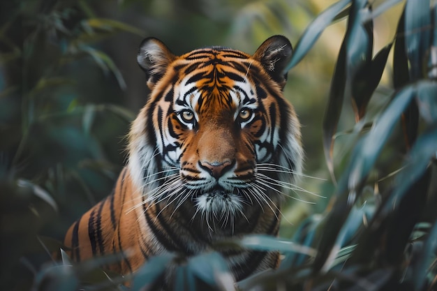 a tiger is in the jungle and it is looking at the camera