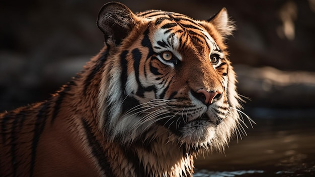 A tiger is looking at the camera.