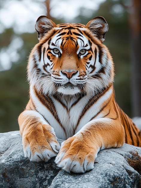 a tiger is sitting on a rock with the words tiger on it