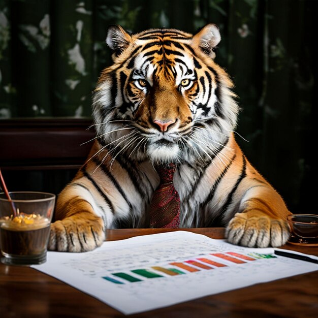 Photo a tiger is sitting at a table with a menu that says quot tiger quot on it