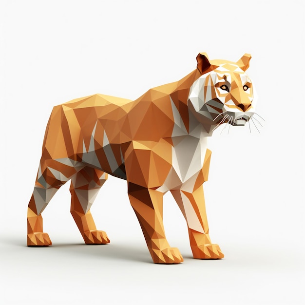 A tiger is standing in front of a white background.