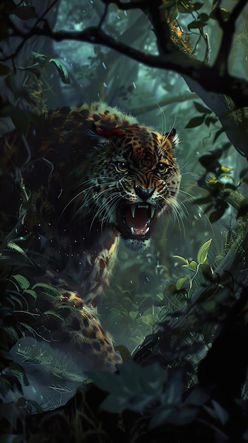 a tiger in the jungle with a tiger on its mouth