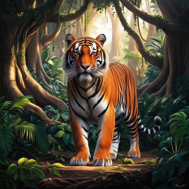 Photo a tiger in the jungle with the words tiger on the back