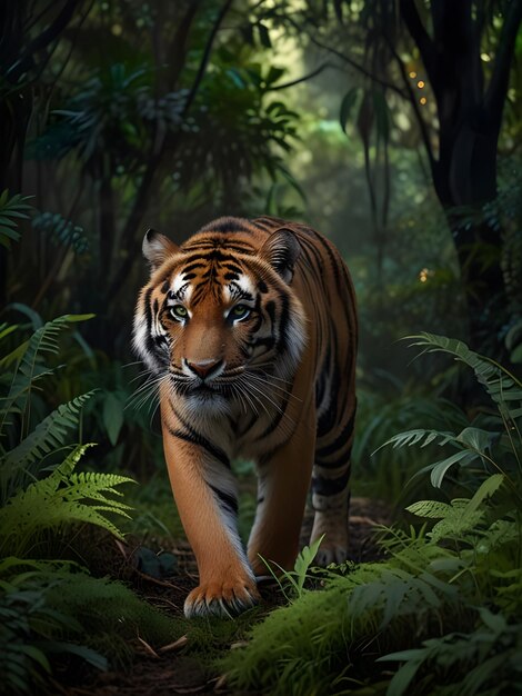 Photo a tiger in the jungle with the words tiger on the face