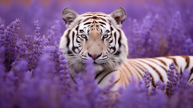 Tiger in a lavender field Wallpaper