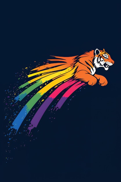 Photo tiger leaping through a rainbow of colors