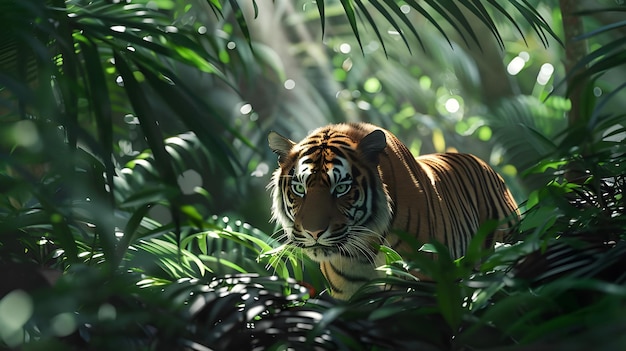 Photo tiger lurking in the jungle