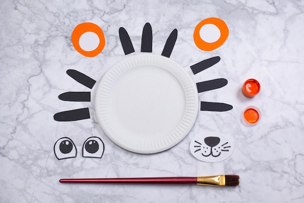 Tiger made of paper plate tiger craft with your own hands step   prepare the details