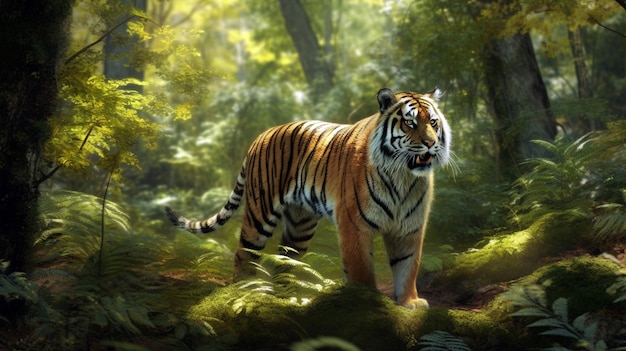 Tiger in the middle of the forest Generative AI