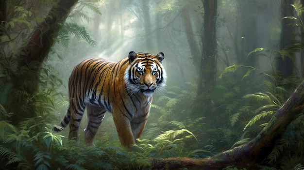 Tiger in the middle of the forest Generative AI