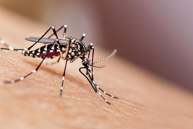 Photo tiger mosquito on skin