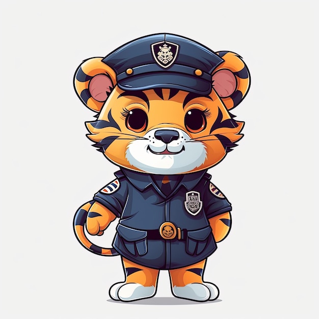 Tiger policeman cartoon collection Cute tiger cub wearing police dresses Beautiful tiger police cartoon design on white backgrounds Cartoon characters and tiger cubs with happy faces AI generated