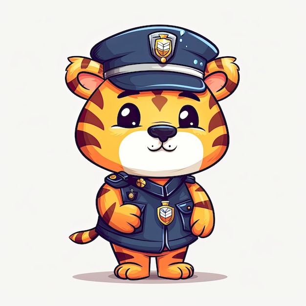 Tiger policeman cartoon collection Cute tiger cub wearing police dresses Cartoon characters and tiger cubs with happy faces Baby tiger illustration set AI generated