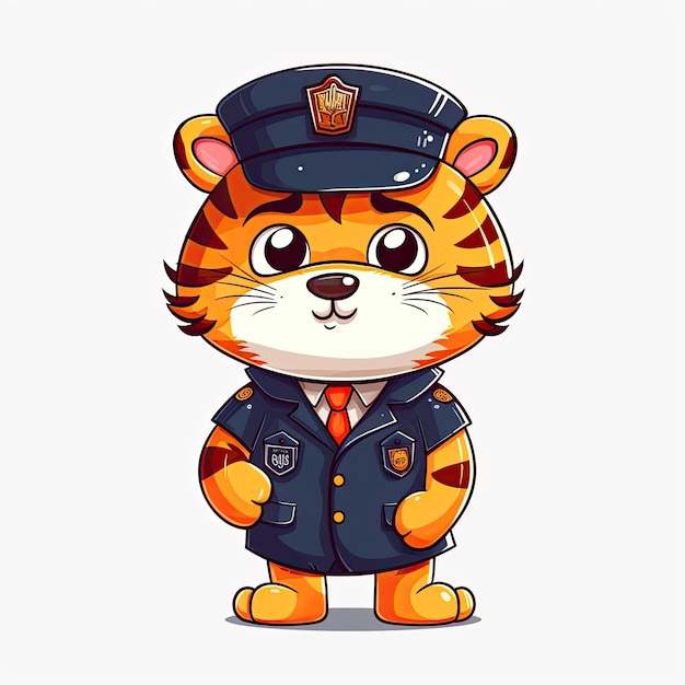 Tiger Policeman cartoon Tiger cub wearing police dresses Tiger police cartoon design on white backgrounds Cartoon characters and tiger cubs with happy faces Tiger illustration set AI generated