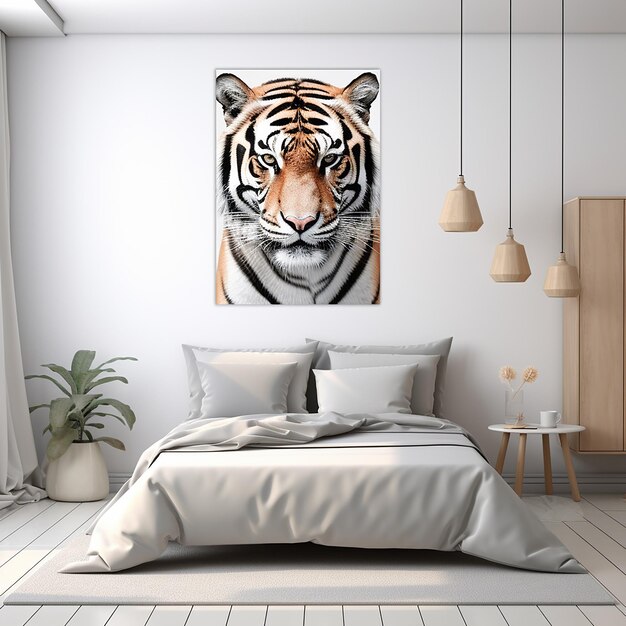 tiger poster decoration on white wall