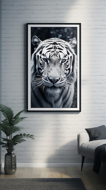 tiger poster decoration on white wall