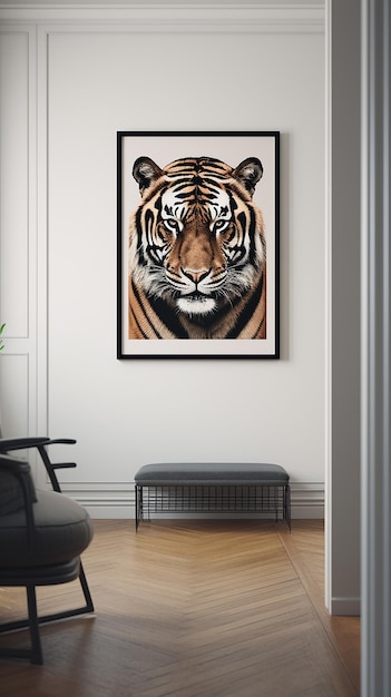 tiger poster decoration on white wall