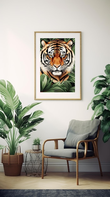 tiger poster decoration on white wall