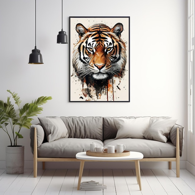 tiger poster decoration on white wall