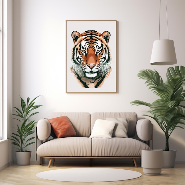 tiger poster decoration on white wall