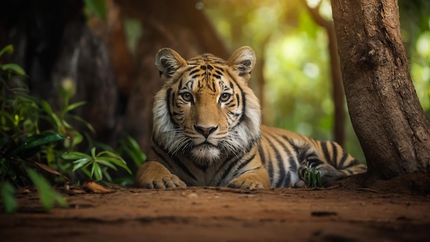 Tiger resting an a tree branch