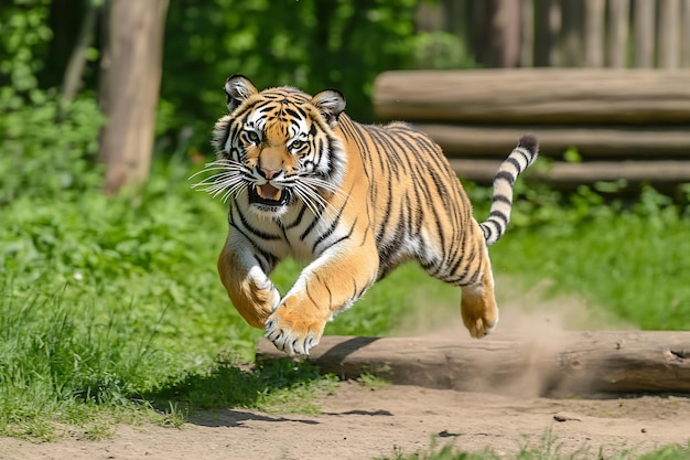 Photo tiger running with powerful strides