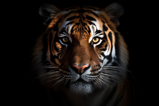 A tiger's face in the dark