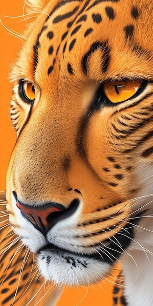 A tiger's face is shown against an orange background