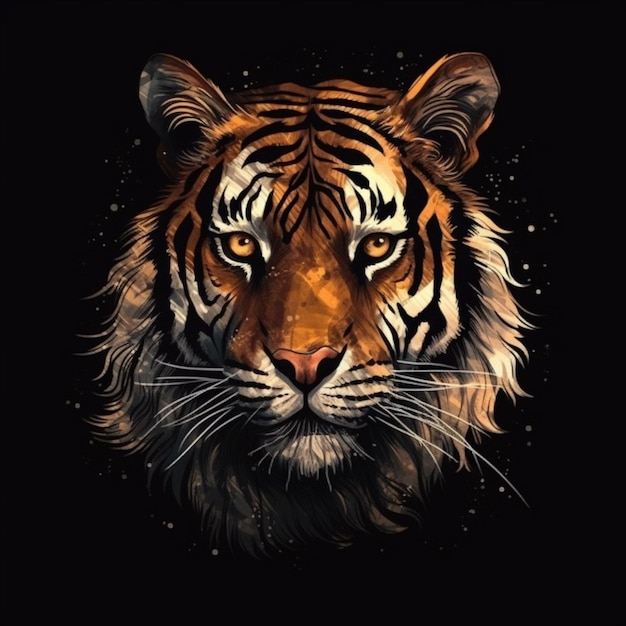 A tiger's face is shown on a black background.