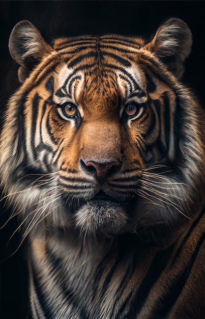 A tiger's face is shown in this close up image.