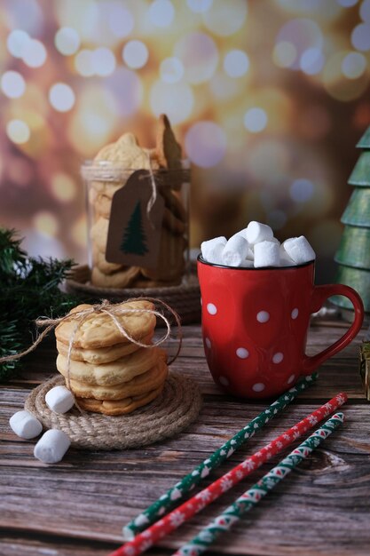 Tiger's Head Christmas Cookies with hot Marshmallow drink