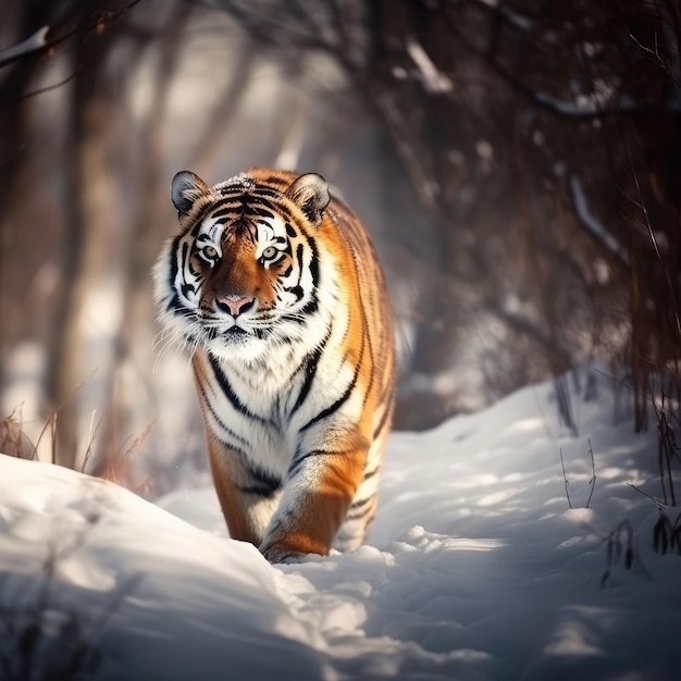 A tiger in the snow