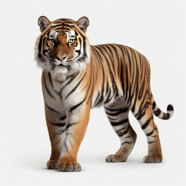 A tiger standing on a white background