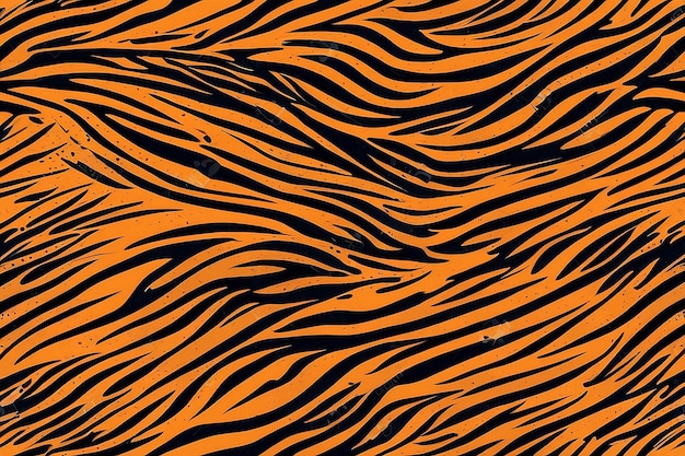 Tiger Stripes Seamless Pattern on Black and Orange Background