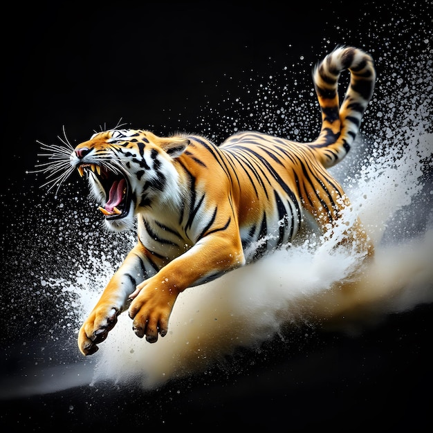 Photo a tiger that is jumping in the water