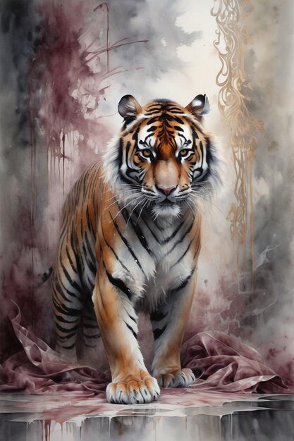 a tiger that is painted in water